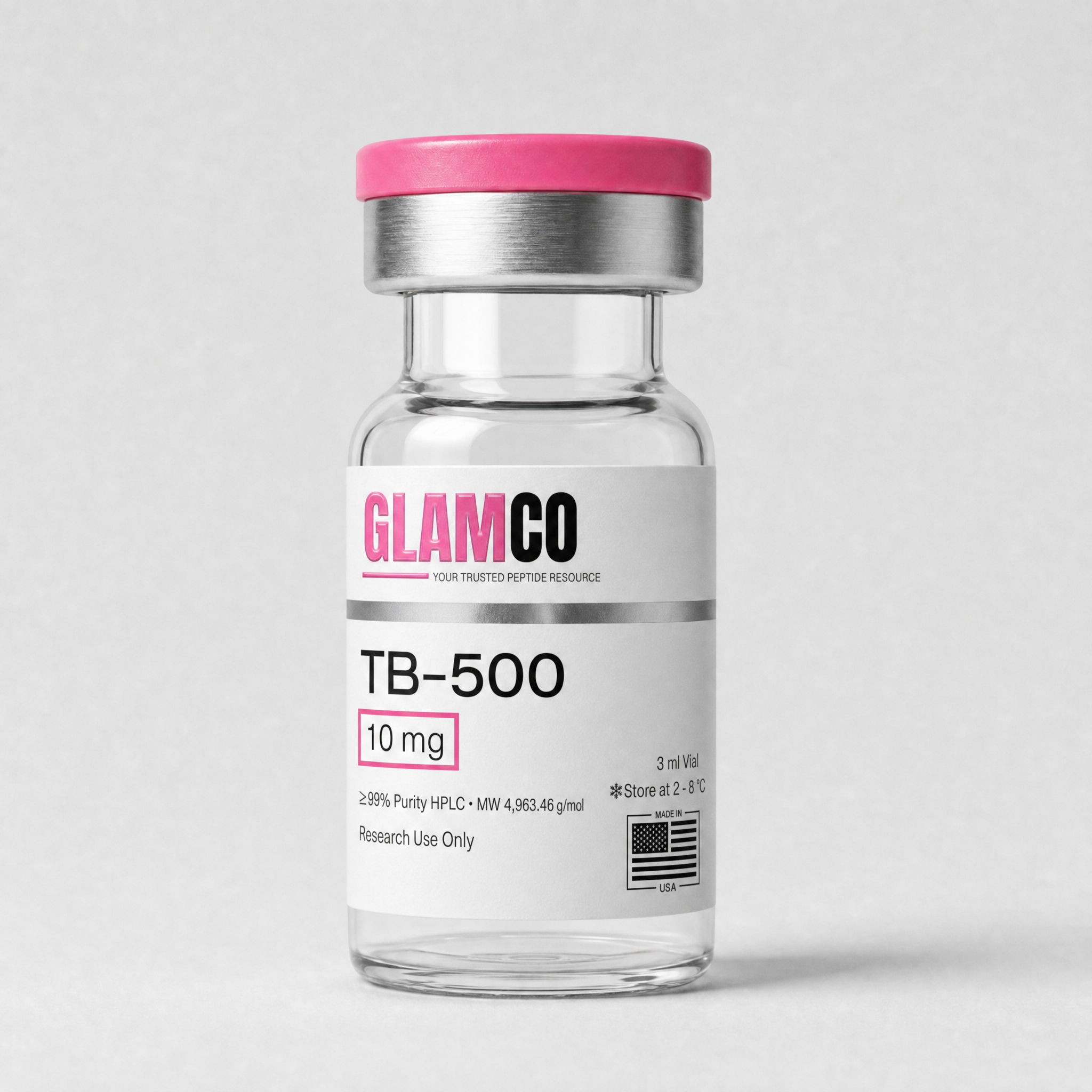 GlamCO TB-500 lyophilized research peptide vial